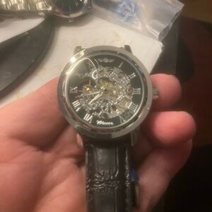 New Skeleton Dial Mechanical Watch - Black Leather